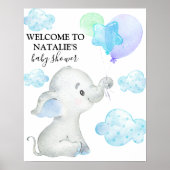 Cute Elephant Boy Baby shower Welcome Poster (Voorkant)