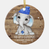 Cute Elephant Boy Baby's eerste CHRISTMAS Rustic Keramisch Ornament (Voorkant)