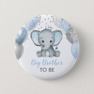Cute Elephant Boy Balloons Baby shower Brother Ronde Button 5,7 Cm
