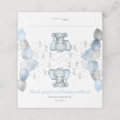 Cute Elephant Boy Balloons Baby shower Guest Name Plaatskaartje (Buitenkant ongevouwen)