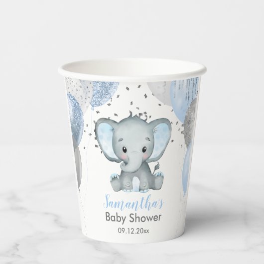 Cute Elephant Boy Balloons Baby shower Papieren Bekers (Achterkant)