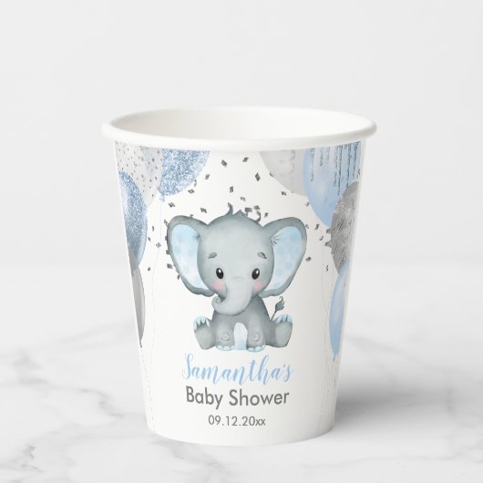 Cute Elephant Boy Balloons Baby shower Papieren Bekers (Voorkant)