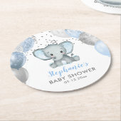 Cute Elephant Boy Balloons Baby shower Ronde Kartonnen Onderzetter (Gebogen)