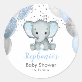 Cute Elephant Boy Balloons Baby shower Ronde Sticker