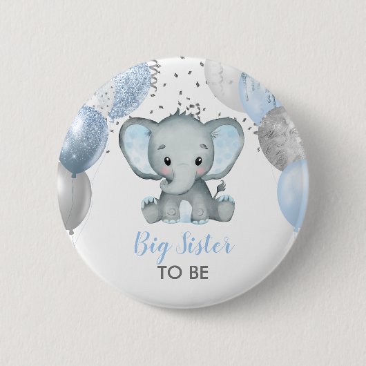 Cute Elephant Boy Balloons Baby shower Sister Ronde Button 5,7 Cm (Voorkant)