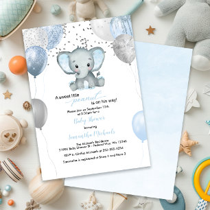 Cute Elephant Boy Balloons Waterverf Baby shower Kaart