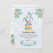 Cute Elephant Boy Birthday Party Bedankkaart (Voorkant / Achterkant)