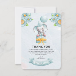 Cute Elephant Boy Birthday Party Bedankkaart