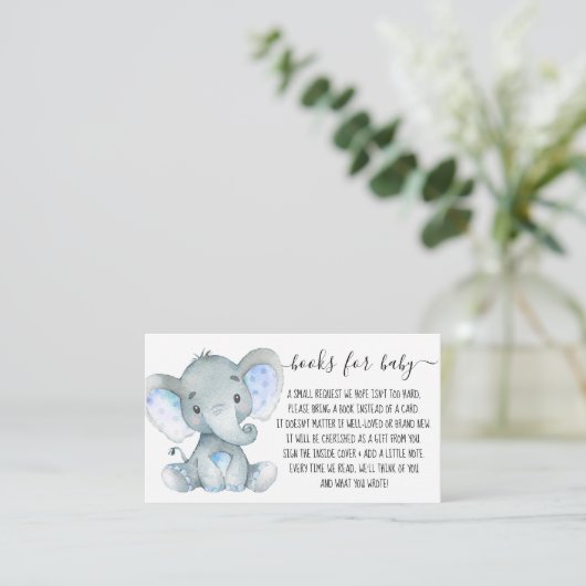 Cute Elephant Boy Book Request for Baby shower Informatiekaartje (Staand voorkant)