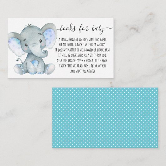 Cute Elephant Boy Book Request for Baby shower Informatiekaartje (Voorkant / Achterkant)