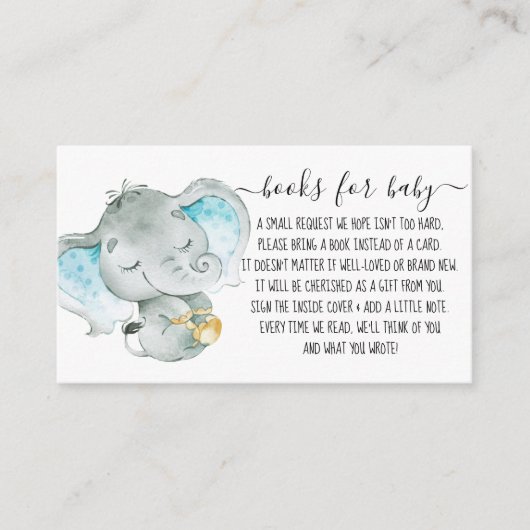 Cute Elephant Boy Book Request for Baby shower Informatiekaartje (Voorkant)