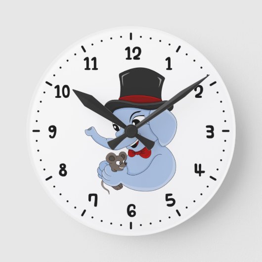 Cute elephant boy cartoon round clock ronde klok (Voorkant)