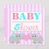 Cute Elephant Boy/Girl Twins Baby shower Kaart (Voorkant / Achterkant)