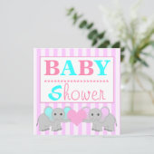 Cute Elephant Boy/Girl Twins Baby shower Kaart (Staand voorkant)