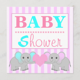 Cute Elephant Boy/Girl Twins Baby shower Kaart