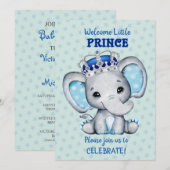 Cute Elephant Boy Prince Baby shower Uitnodiging (Voorkant / Achterkant)