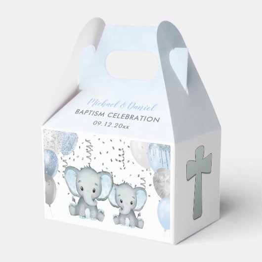 Cute Elephant Boys Baptisme Favor Box Bedankdoosjes (Voorkant Zijde)