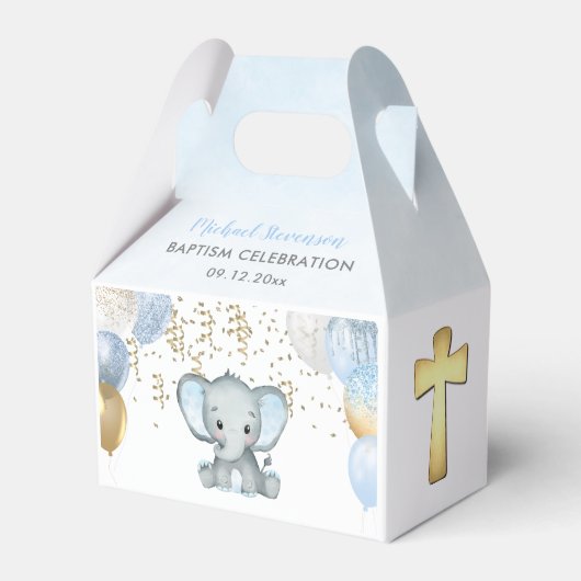 Cute Elephant Boys Baptisme Favor Box Bedankdoosjes (Voorkant Zijde)