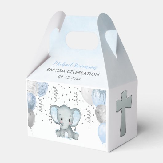 Cute Elephant Boys Baptisme Favor Box Bedankdoosjes (Voorkant Zijde)