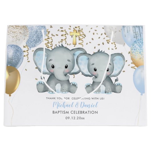 Cute Elephant Boys Baptisme Groot Cadeauzakje (Voorkant)