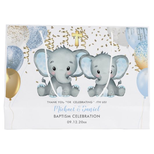 Cute Elephant Boys Baptisme Groot Cadeauzakje (Achterkant)