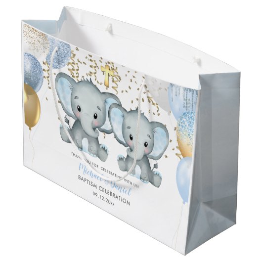 Cute Elephant Boys Baptisme Groot Cadeauzakje (Achterkant Gekanteld)
