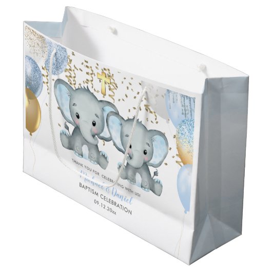 Cute Elephant Boys Baptisme Groot Cadeauzakje (Voorkant Gekanteld)
