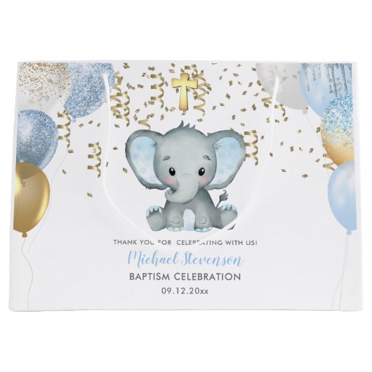 Cute Elephant Boys Baptisme Groot Cadeauzakje (Voorkant)