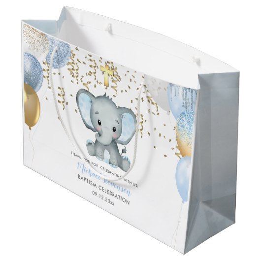Cute Elephant Boys Baptisme Groot Cadeauzakje (Achterkant Gekanteld)