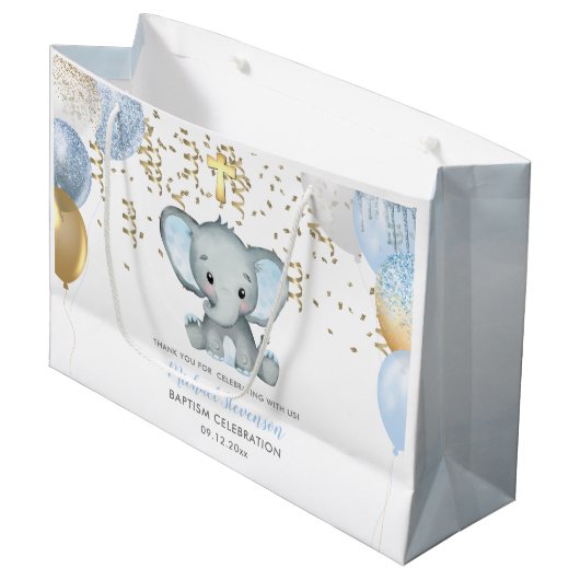 Cute Elephant Boys Baptisme Groot Cadeauzakje (Voorkant Gekanteld)