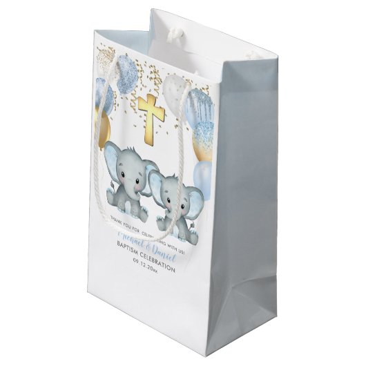 Cute Elephant Boys Baptisme Klein Cadeauzakje (Achterkant Gekanteld)