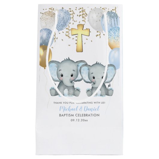 Cute Elephant Boys Baptisme Klein Cadeauzakje (Voorkant)
