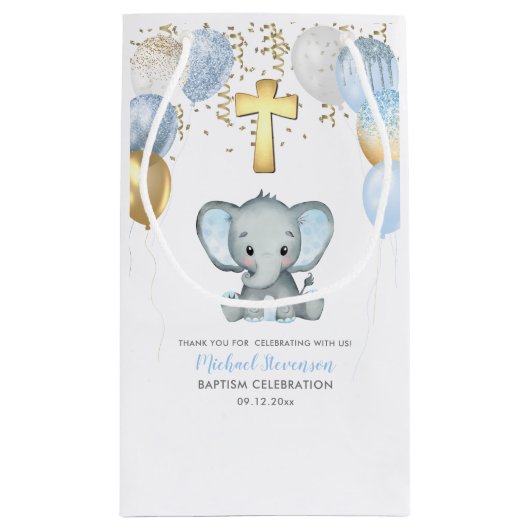 Cute Elephant Boys Baptisme Klein Cadeauzakje (Achterkant)