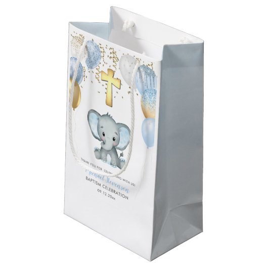 Cute Elephant Boys Baptisme Klein Cadeauzakje (Achterkant Gekanteld)