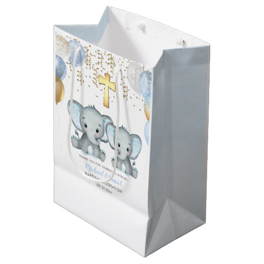 Cute Elephant Boys Baptisme Medium Cadeauzakje (Voorkant Gekanteld)
