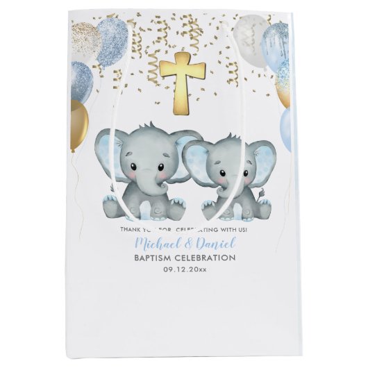 Cute Elephant Boys Baptisme Medium Cadeauzakje (Voorkant)