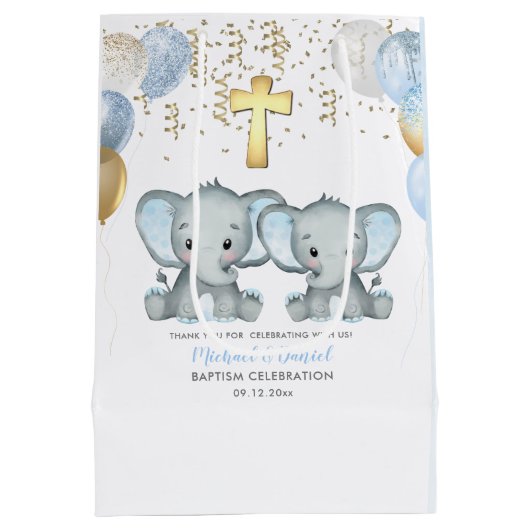Cute Elephant Boys Baptisme Medium Cadeauzakje (Achterkant)