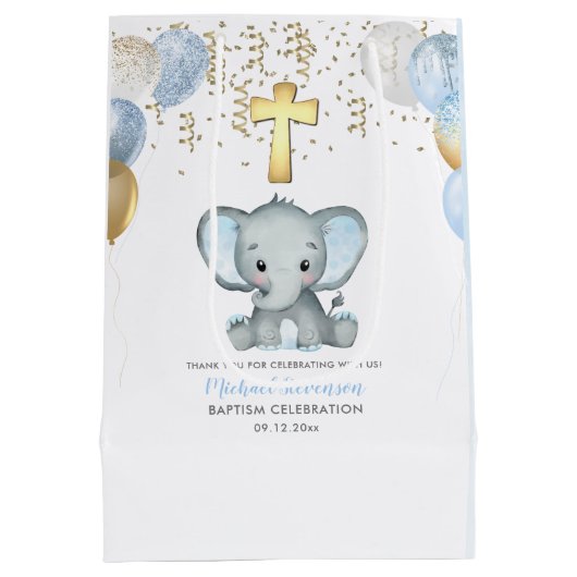 Cute Elephant Boys Baptisme Medium Cadeauzakje (Achterkant)