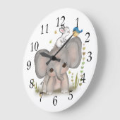 Cute Elephant Bunny Nursery Wall Clock Grote Klok (Hoek)