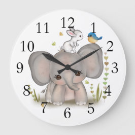 Cute Elephant Bunny Nursery Wall Clock Grote Klok