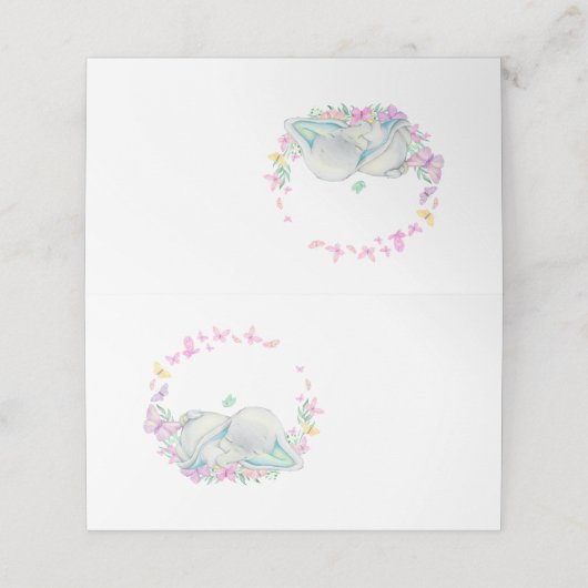 Cute Elephant Butterfly Blue Place Card Plaatskaartje (Buitenkant ongevouwen)
