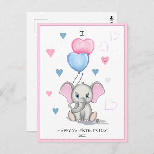 Cute Elephant Cartoon | Aangepaste Valentijnse app Briefkaart (Voorkant / Achterkant)