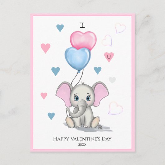 Cute Elephant Cartoon | Aangepaste Valentijnse app Briefkaart (Voorkant)