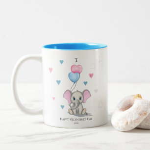 Cute Elephant Cartoon   Gepersonaliseerde Valentij Tweekleurige Koffiemok