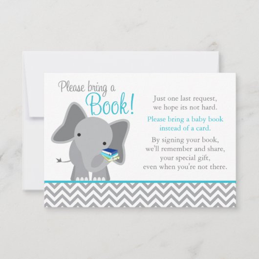 Cute Elephant Chevron Blauwgroen Baby shower Book Kaart (Voorkant)