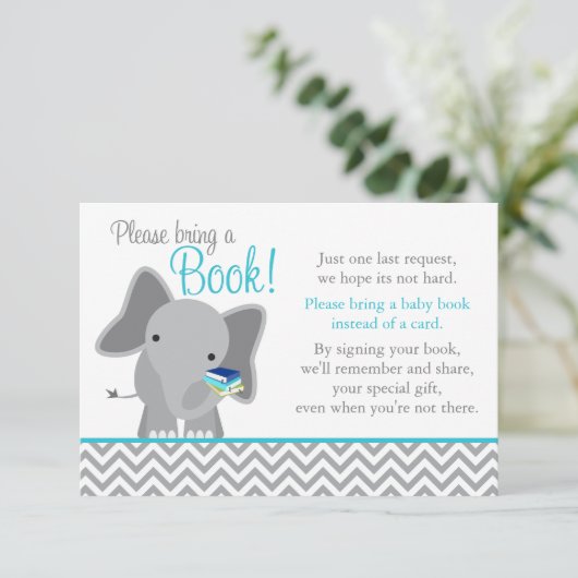 Cute Elephant Chevron Blauwgroen Baby shower Book Kaart (Staand voorkant)