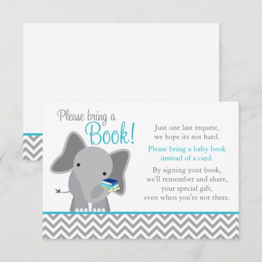 Cute Elephant Chevron Blauwgroen Baby shower Book Kaart (Voorkant / Achterkant)