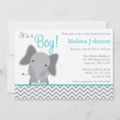 Cute Elephant Chevron Blauwgroen Baby shower Uitno Kaart (Voorkant)