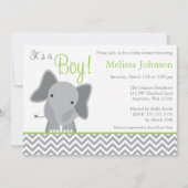 Cute Elephant Chevron Green Baby shower Invitation Kaart (Voorkant)