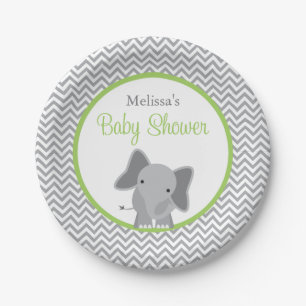 Cute Elephant Chevron Green Baby shower Papieren Bordje